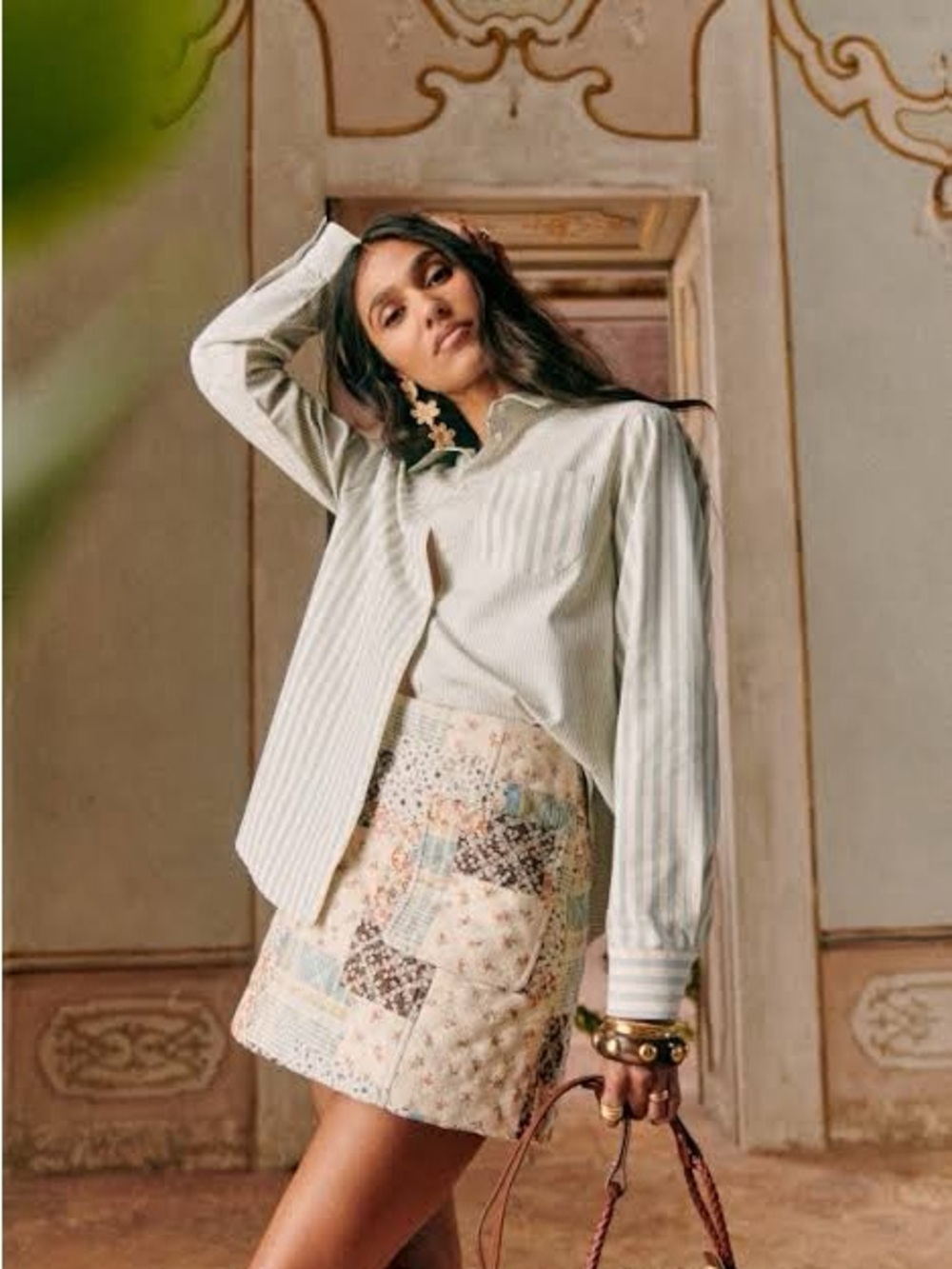 Sézane Ginkie Jupe Courte Patchwork Quilted Mini Skirt in Pastel Floral 36/4